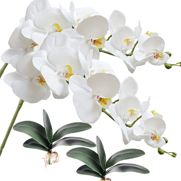 Hinyoco 2 Pcs Artificial Phalaenopsis Flowers Leaves 42 Inch Home Wedding Decor