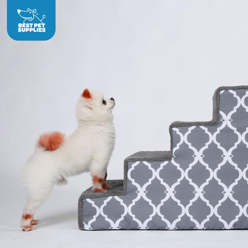 Gray Lattice Foam Pet Stairs for Small Dogs & Cats 4-Step