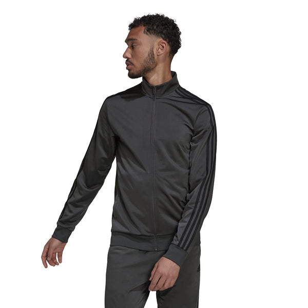 Adidas Men's Warm Up Tricot Regular 3 Stripes Jacket Solid Grey Black Medium