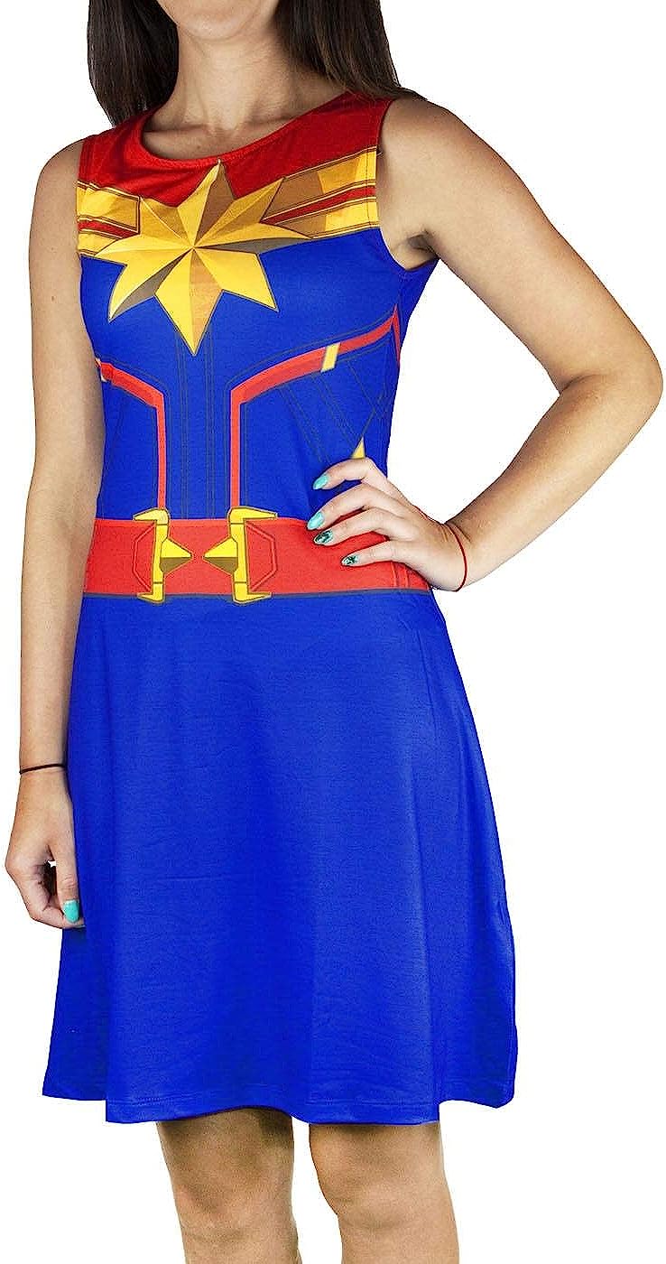 Captain Marvel Super Heroine Costume Women's Sleeveless Fancy Dress in Blue Large