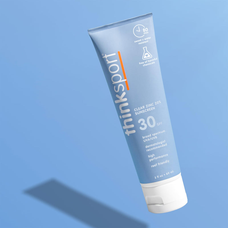 Thinksport Mineral Sunscreen, SPF 30 Clear Zinc Oxide Sunscreen, 3 Fl Oz, Water Resistant Reef Safe Sunscreen, Broad Spectrum UVA/UVB Sun Screen