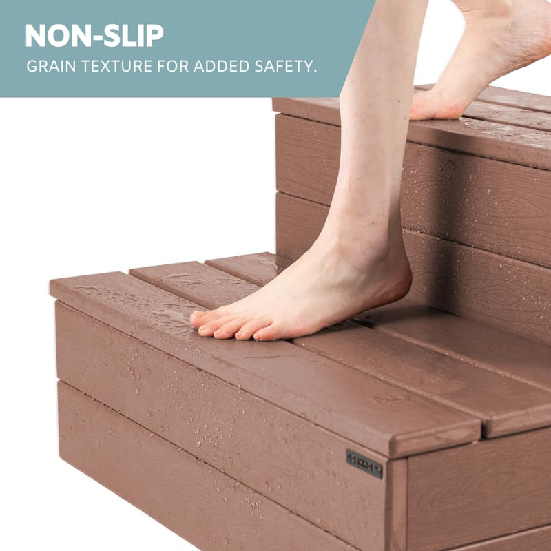 DENKOE Hot Tub Steps Wood Looking Plastic 100% Waterproof Brown