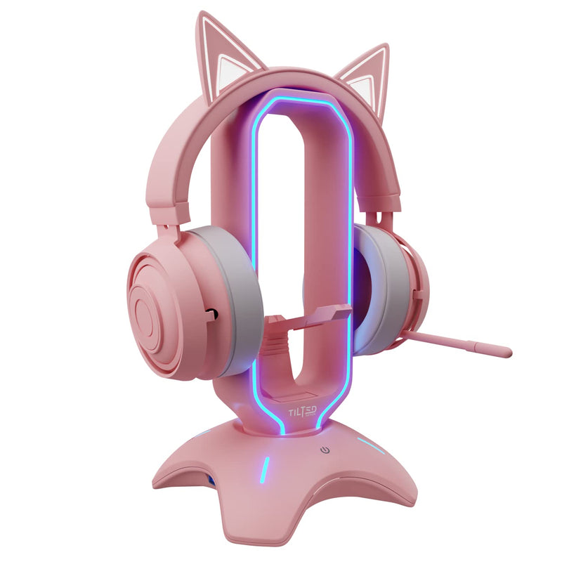 Tilted Nation RGB Headset Stand with USB 3.0 Hub, Pink