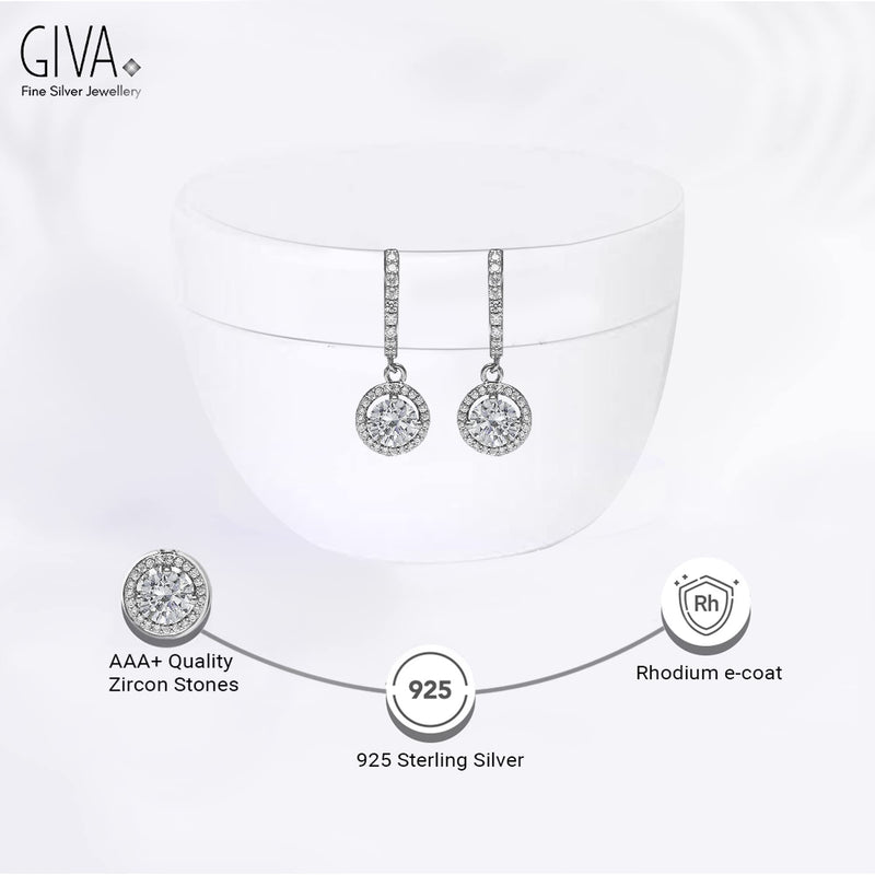 GIVA 925 Sterling Silver Hypoallergenic Zirconia Stone Drop Earrings for Women and Girls