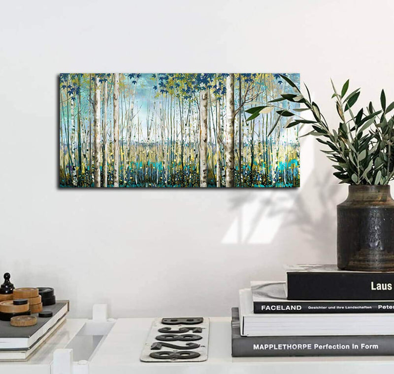 Large Birch Forest Canvas Wall Art - 24x48 Hand-Painted Landscape