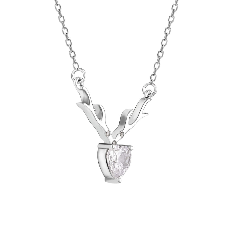 Giva 925 Sterling Silver Deer Antler Stone Heart Necklace 16 Plus 1.5 Extender