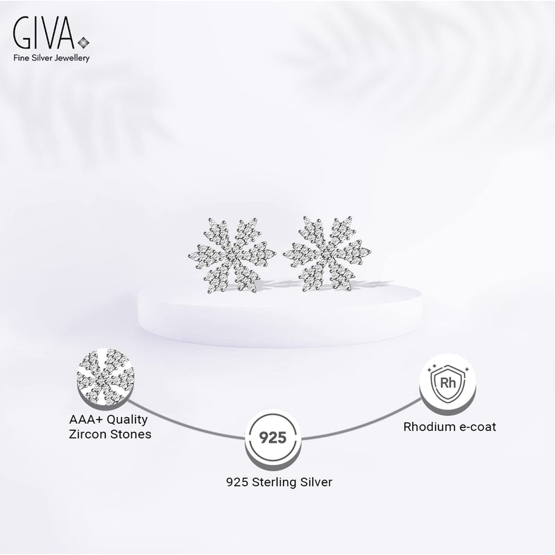 Giva 925 Sterling Silver Hypoallergenic Zirconia Stone Snowflake Stud Earrings