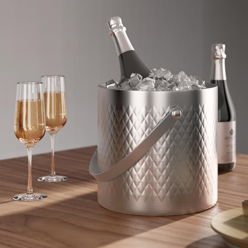 Silver Insulated Ice Bucket with Tongs, Lid & Divider - 3L Capacity