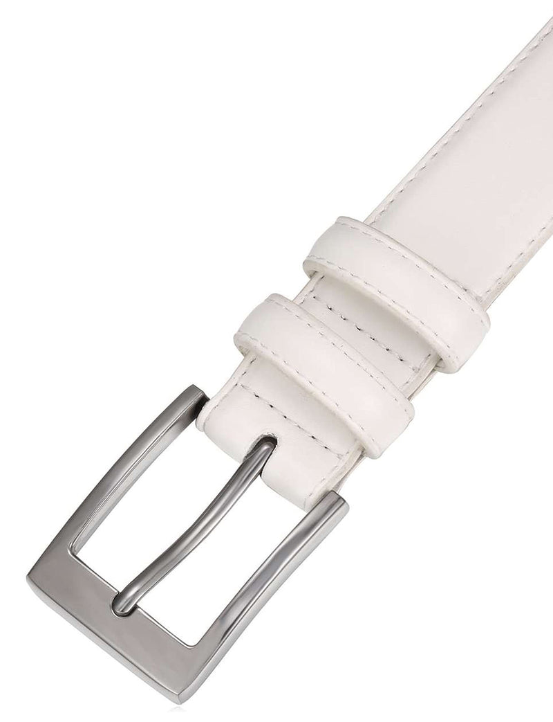 Men's White Leather Dress Belt with Single Prong Buckle, Size 44