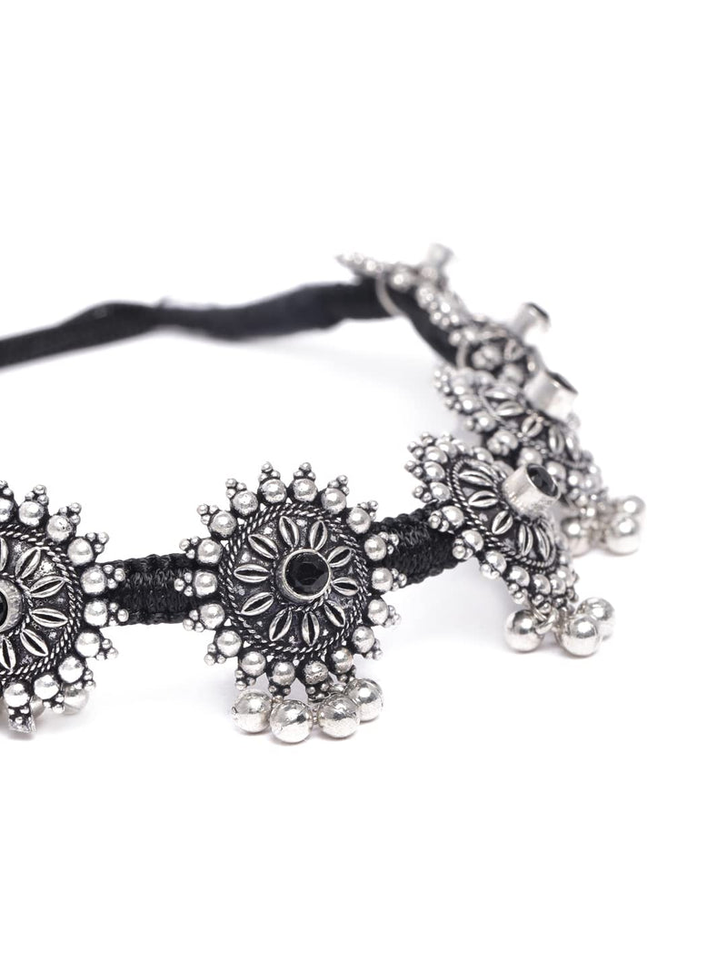 Oxidized Sunflower Choker Necklace Set with Earrings