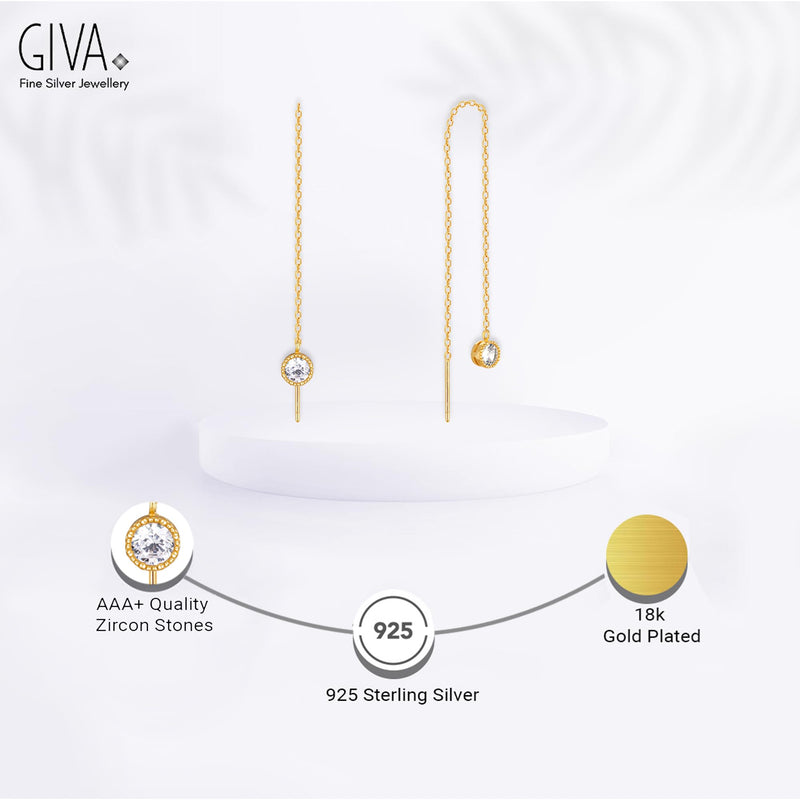 GIVA 925 Sterling Silver Hypoallergenic Golden Finesse Thread Earrings