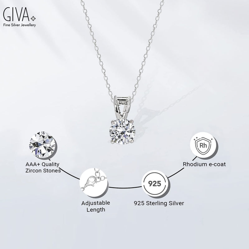 GIVA 925 Sterling Silver Hypoallergenic Zirconia Stone Pendant Necklace for Women