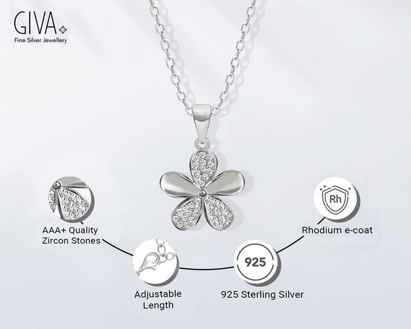 Giva Hypoallergenic 925 Sterling Silver Flower Pendant With Link Chain