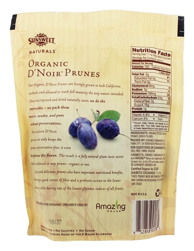 Sunsweet Naturals Organic D'noir Prunes Pitted 7 Oz