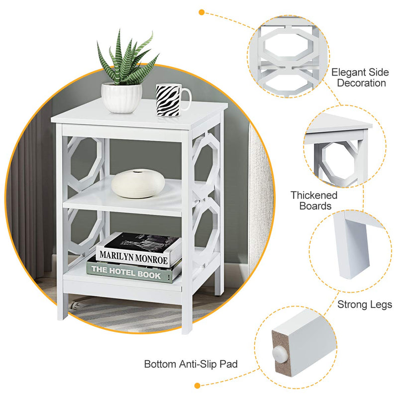 Kotek 3 Tier White Nightstand with Storage Shelves