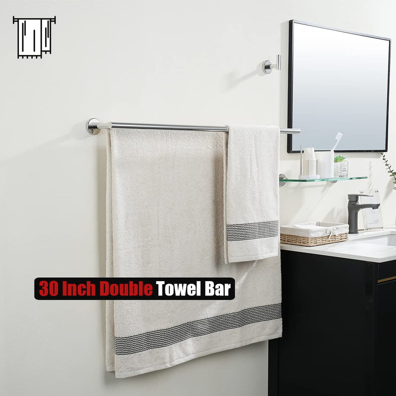 Polished Chrome Double Towel Bar 30 Inch Wall Mount