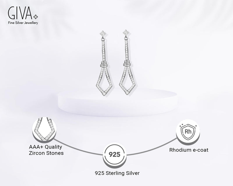 GIVA Hypoallergenic 925 Sterling Silver Spear Silver Earrings Zirconia Stone