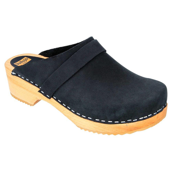 Vollsjö Womens Suede Clogs Wooden House Slippers Black Size 8 Pair of Shoes