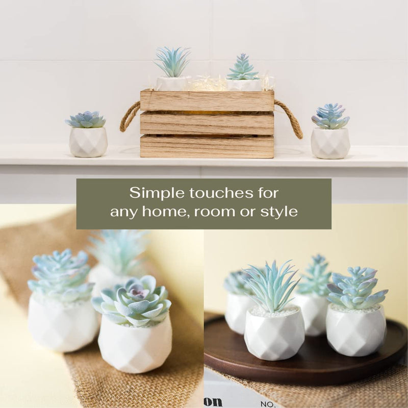 Mini Blue Artificial Succulent Set in Geometric Pots - 4 pcs