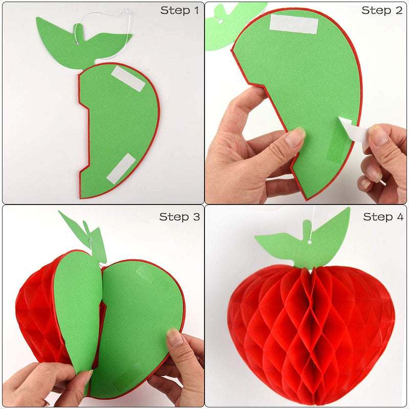 Fepito 15 Pack 7 Inch Apple Tissue Honeycomb Hanging Red Paper Decorations