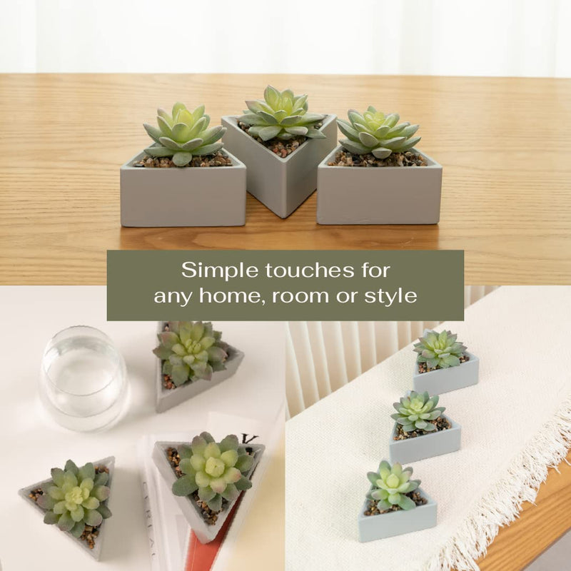 Mini Faux Succulent Plants in Grey Pots - Set of 3 for Home Decor