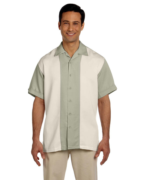 Harriton Men's Two-Tone Bahama Cord Camp Shirt 2XL GREEN MIST/ CREM