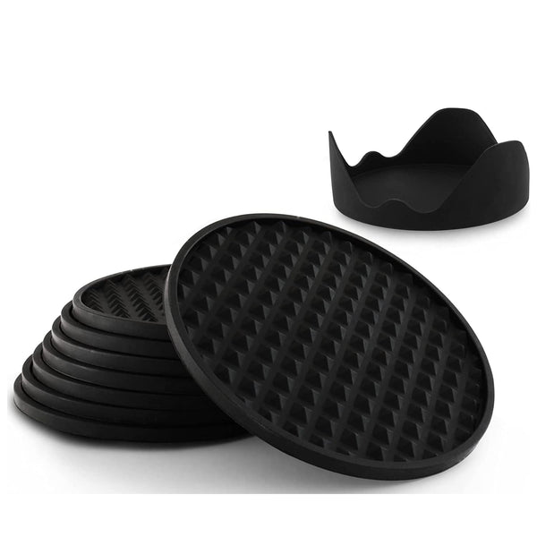 Barvivo Black Silicone Coasters - Durable Non-Slip Drink Mats (8 Pack)