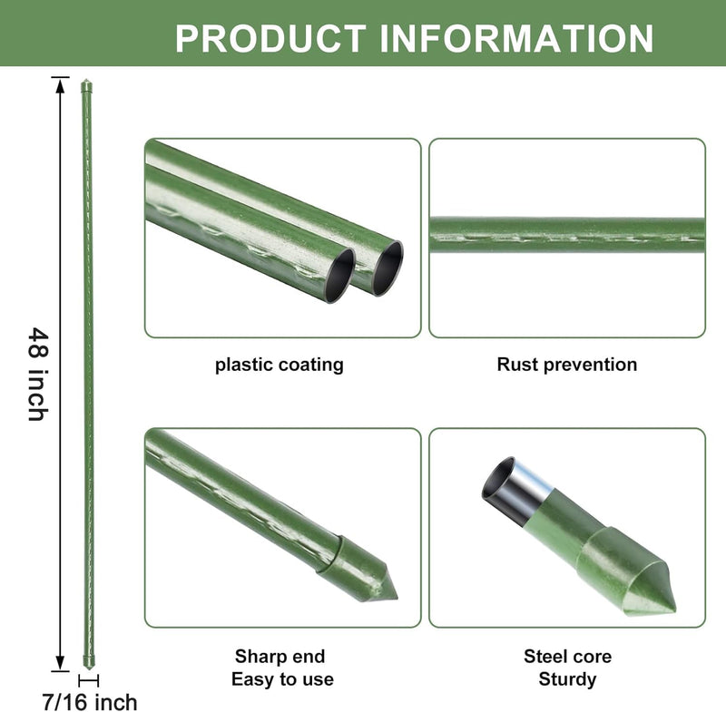 Green Steel Garden Stakes for Plants, 48 Inches Pack of 25