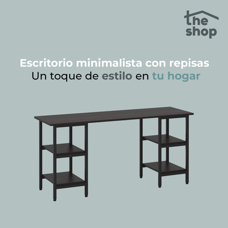 BASSLEVTHESHOP MXBYJOEB Minimalist Desktop inhabits The Shop - Ideal for Home Office - Modern Work Table - 2 Entrapaños on Each Side - Metal Structure - Covered in MDF and Texturized Laminate (Cafe)