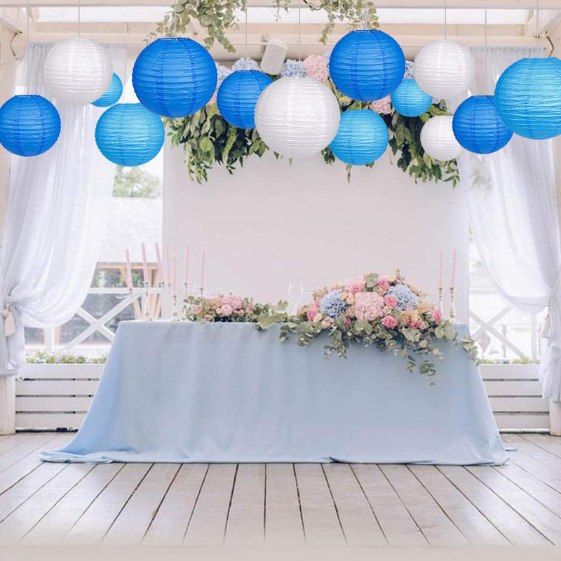 Zilue Blue/White Hanging Paper Lantern Set - 24pcs Party Decor