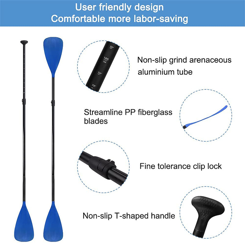 LBW Double-Blade Adjustable SUP Kayak Paddle - Blue 4-Piece