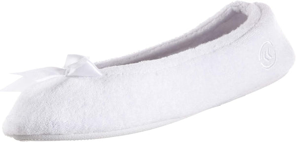 Isotoner Women Terry Ballerina Slipper Comfort White 5 to 6 Pair of Shoes