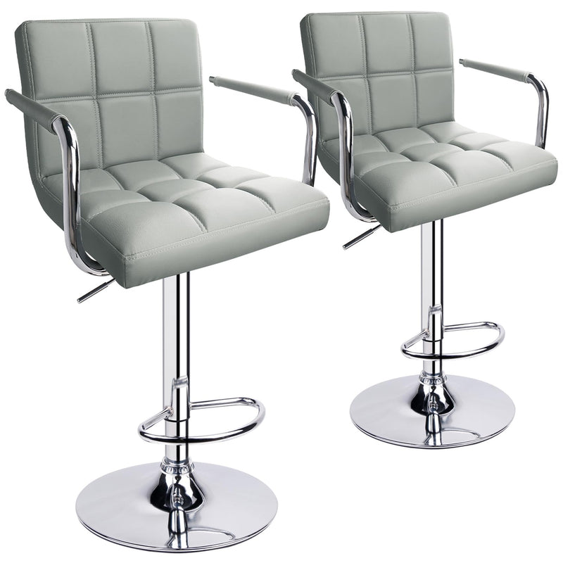 Light Grey Adjustable Swivel Bar Stools with Armrest Set of 2 Leopard