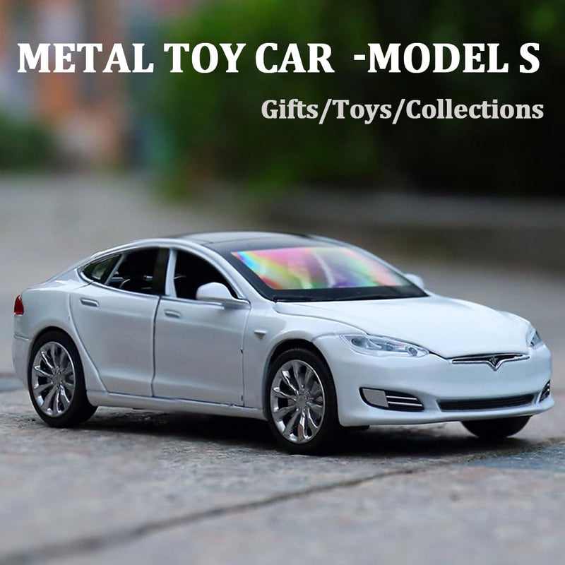 1 or 32 Scale Diecast Model S Car Toy with Sound and Light White