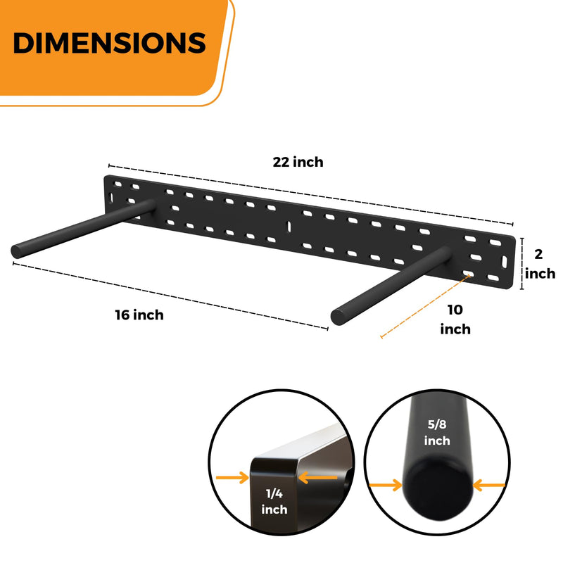 Heavy Duty Floating Shelf Brackets - 2 x 22 Inch Steel - 10 Inch Rod - Incl Hardware