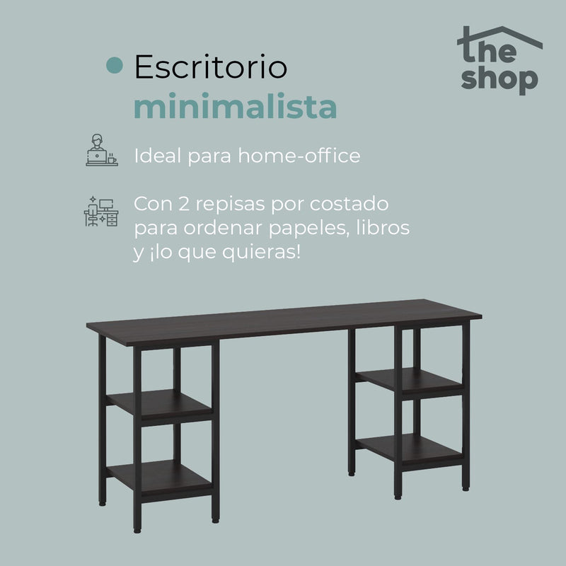 BASSLEVTHESHOP MXBYJOEB Minimalist Desktop inhabits The Shop - Ideal for Home Office - Modern Work Table - 2 Entrapaños on Each Side - Metal Structure - Covered in MDF and Texturized Laminate (Cafe)