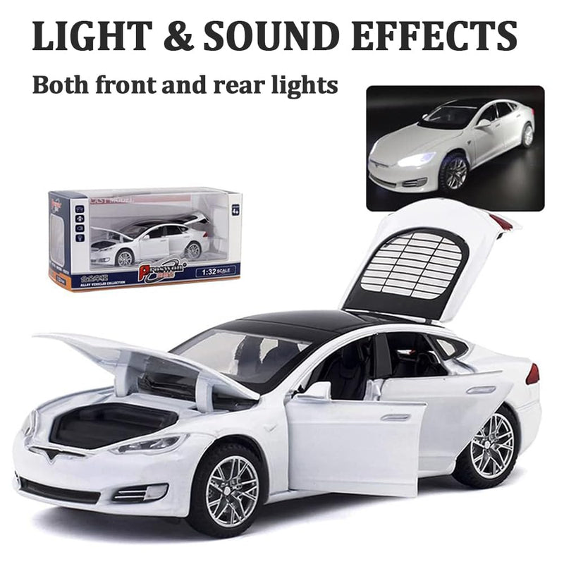 1 or 32 Scale Diecast Model S Car Toy with Sound and Light White