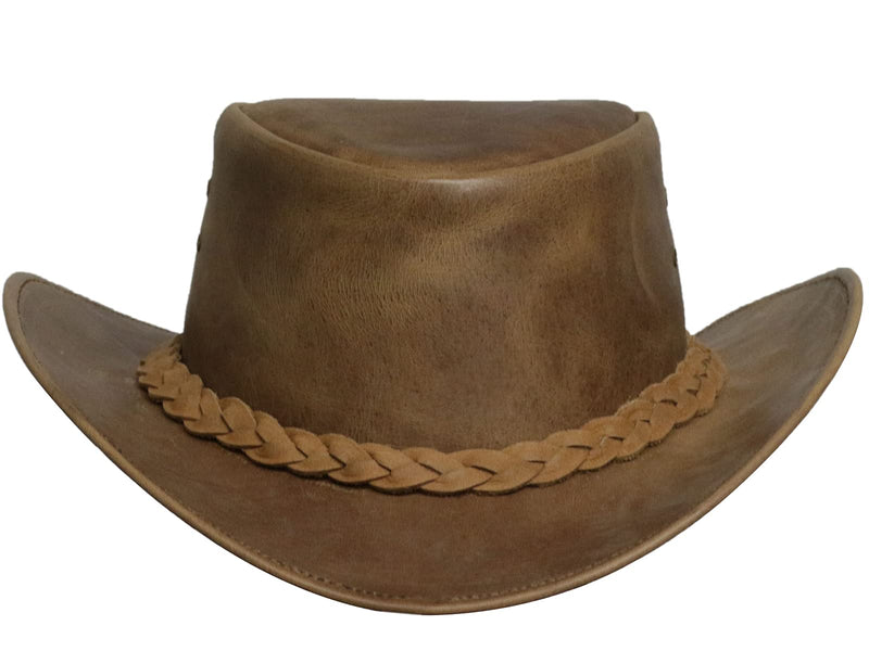 Brandslock Cowboy Hat Leather Outback Sun Hat With Chin Cord Tan Medium