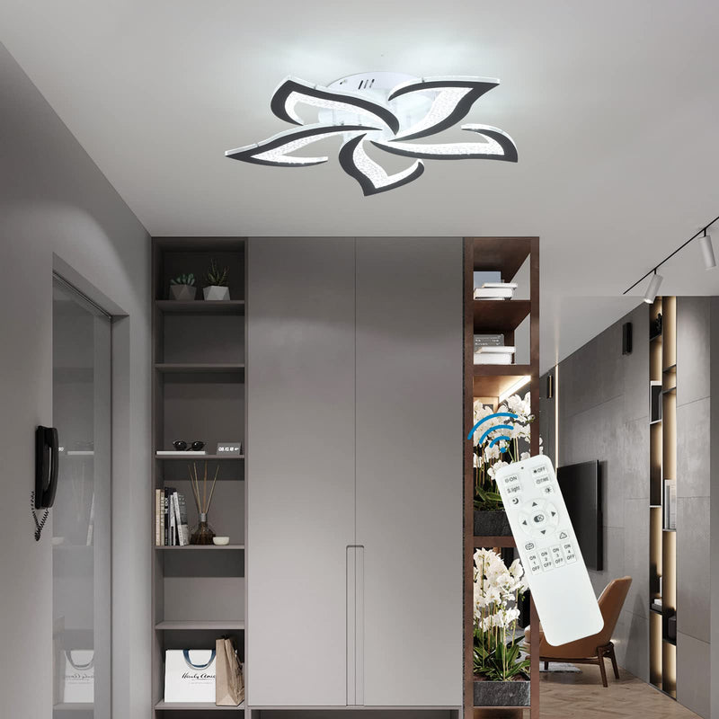 Garwam Modern LED Ceiling Lights Black Dimmable Flower Ceiling Light Chancelier