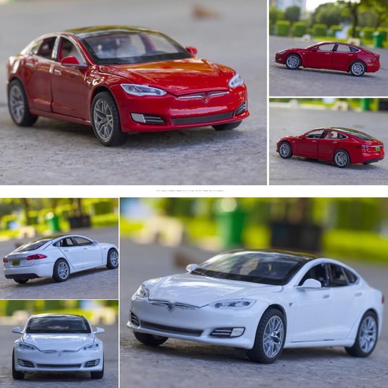 1 or 32 Scale Diecast Model S Car Toy with Sound and Light White