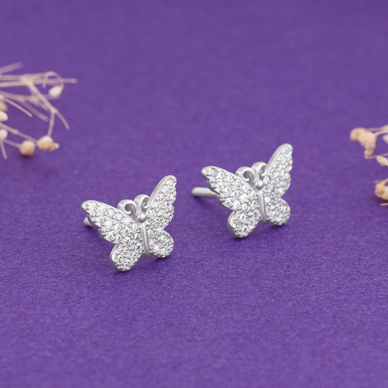 Giva 925 Sterling Silver Hypoallergenic Metal Zircon Butterfly Studs Earrings