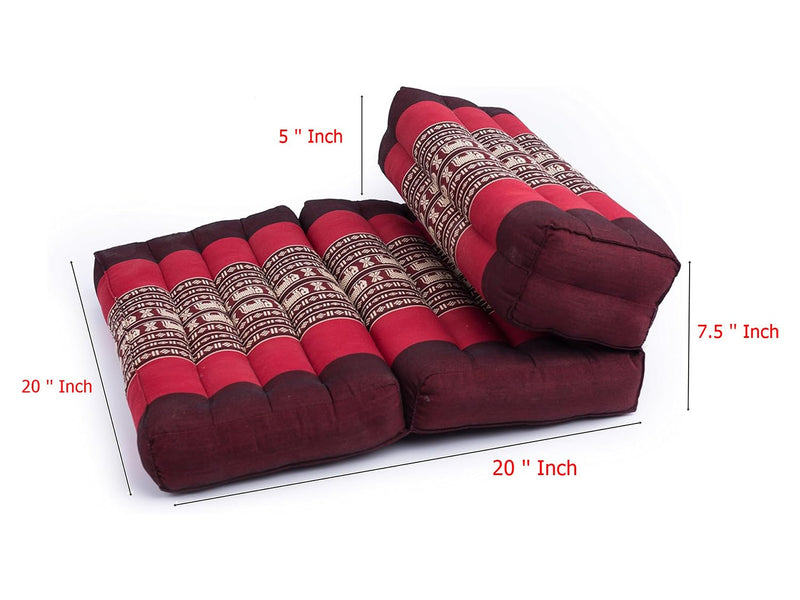 Kapok Meditation Cushion Red Elephant Print 25.5x19.5