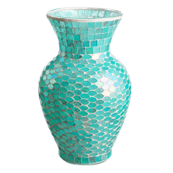 Hand-made 10.5 Inch Blue Mosaic Glass Vase for Home Decor