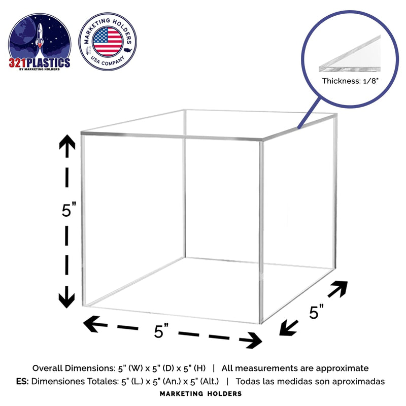 5 INch Acrylic Display Riser Box with One Open Side No Lid Versatile Clear Square Lucite