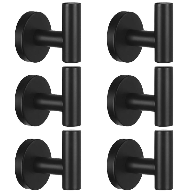 Kruodop Towel Hooks for Bathroom 6 Packs Wall Mount Towel Holder Black Matte