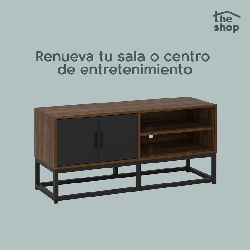 Modern TV furniture inhabits The Shop - 2 doors and Entrapaños - Monarch Entertainment Center - Manufactured in MDF - Metal Base - Ideal to decorate your room - Resistant and Durable Material