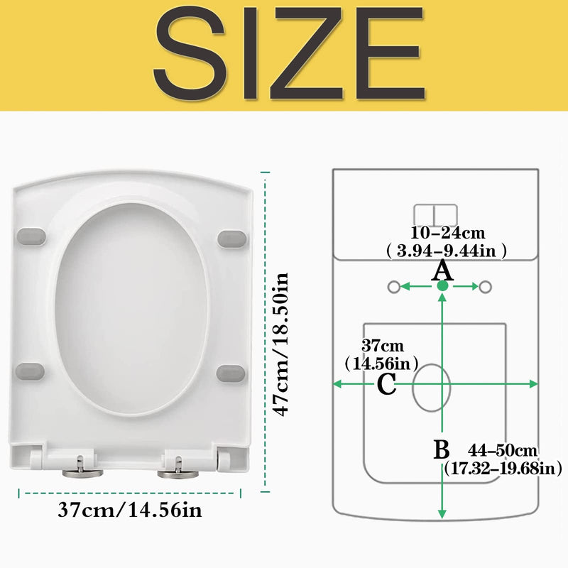 Wwfan Square Toilet Seat Soft Close With Quick Release Hinges White