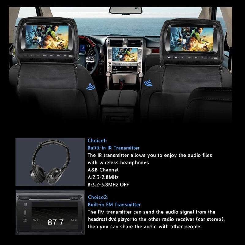 Carmaxer 9" Car Headrest DVD Player Set with Wireless Headsets