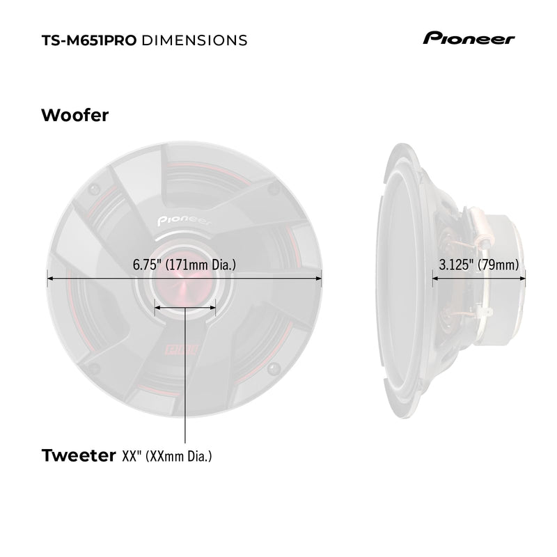 Pioneer TS-M651PRO 6.5" Car Speakers with Enhanced Bass Response