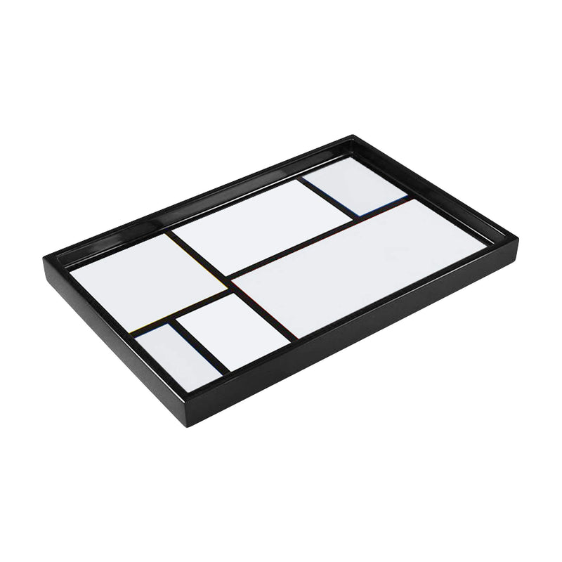 Handcrafted Mondrian Inspired Black and White Vanity Tray 12x8 Inch